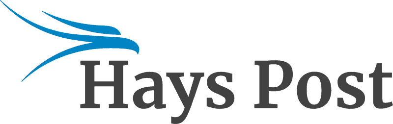 Logo of Hays Post featuring a stylized blue bird's head and the text "Hays Post" in black.