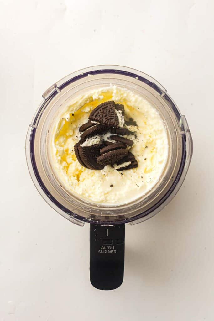 Crushed Oreo cookies added to processed Ninja Creami ice cream