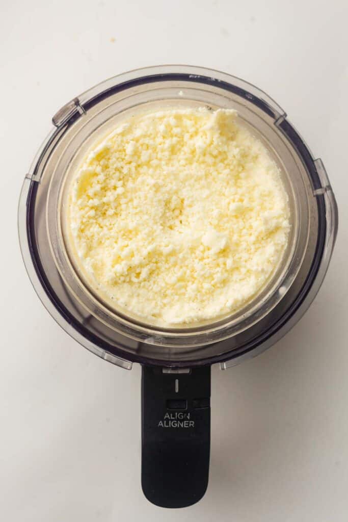 Crumbly vanilla ice cream after the first Ninja Creami spin cycle