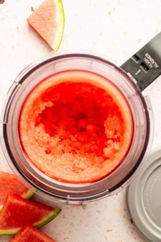Watermelon sorbet spun in a Ninja Creami machine.