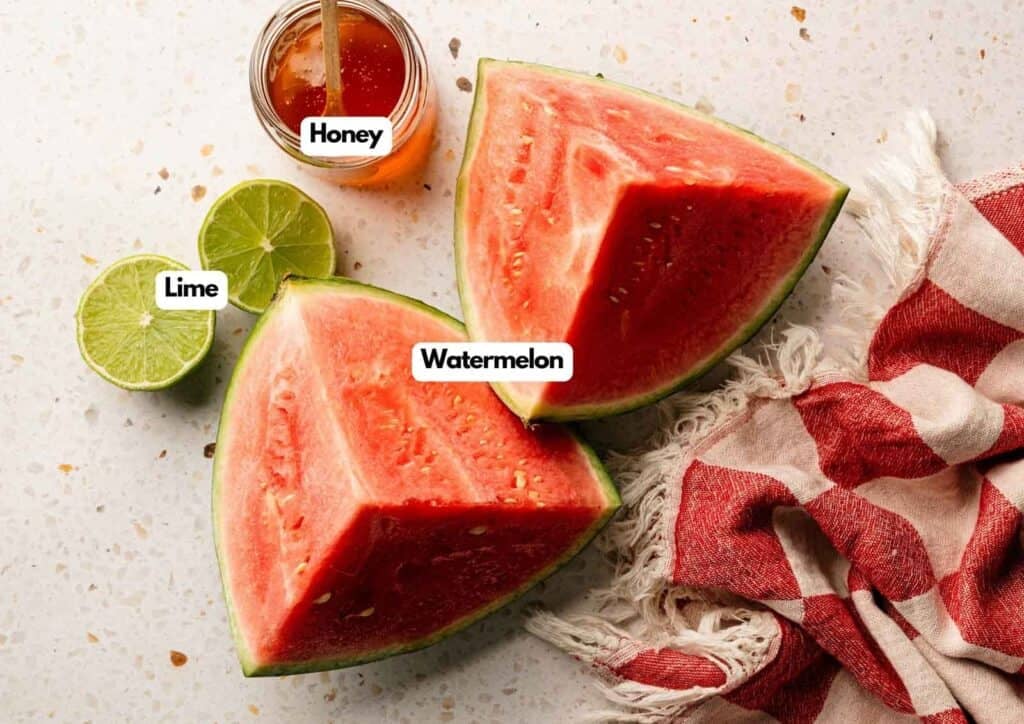 Labeled ingredients for watermelon sorbet.
